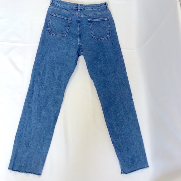 Asos high waisted slim mom jeans distressed raw hem mid wash blue size 30 - Picture 2 of 9